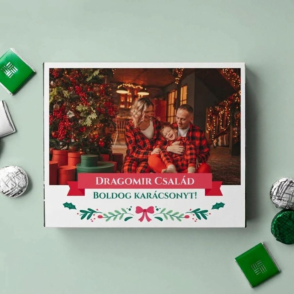 Személyre szabott csokoládédoboz fotóval és szöveggel - Boldog karácsonyt!