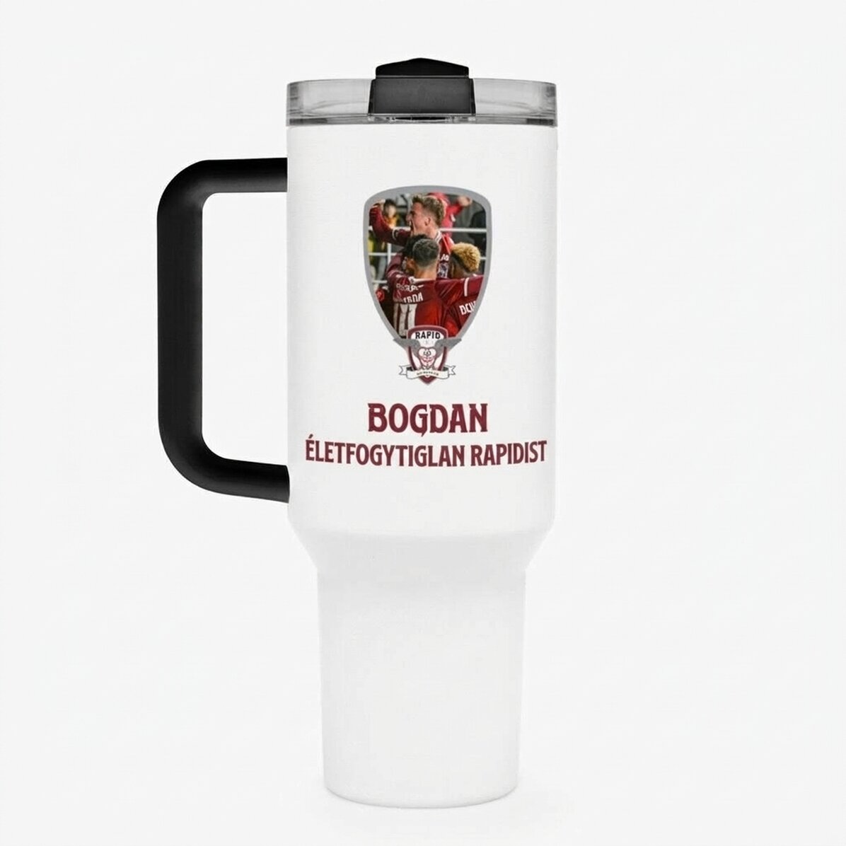 FC Rapid termosz bögre fogantyúval és szívószállal, fotóval és szöveggel személyre szabva