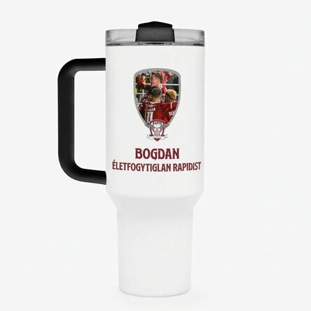FC Rapid termosz bögre fogantyúval és szívószállal, fotóval és szöveggel személyre szabva