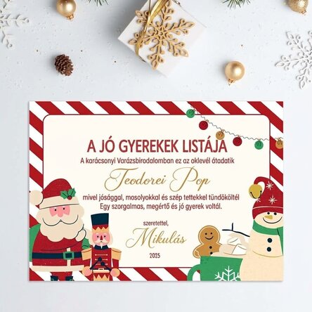 Személyre szabott oklevél szöveggel - A jól viselkedők listája
