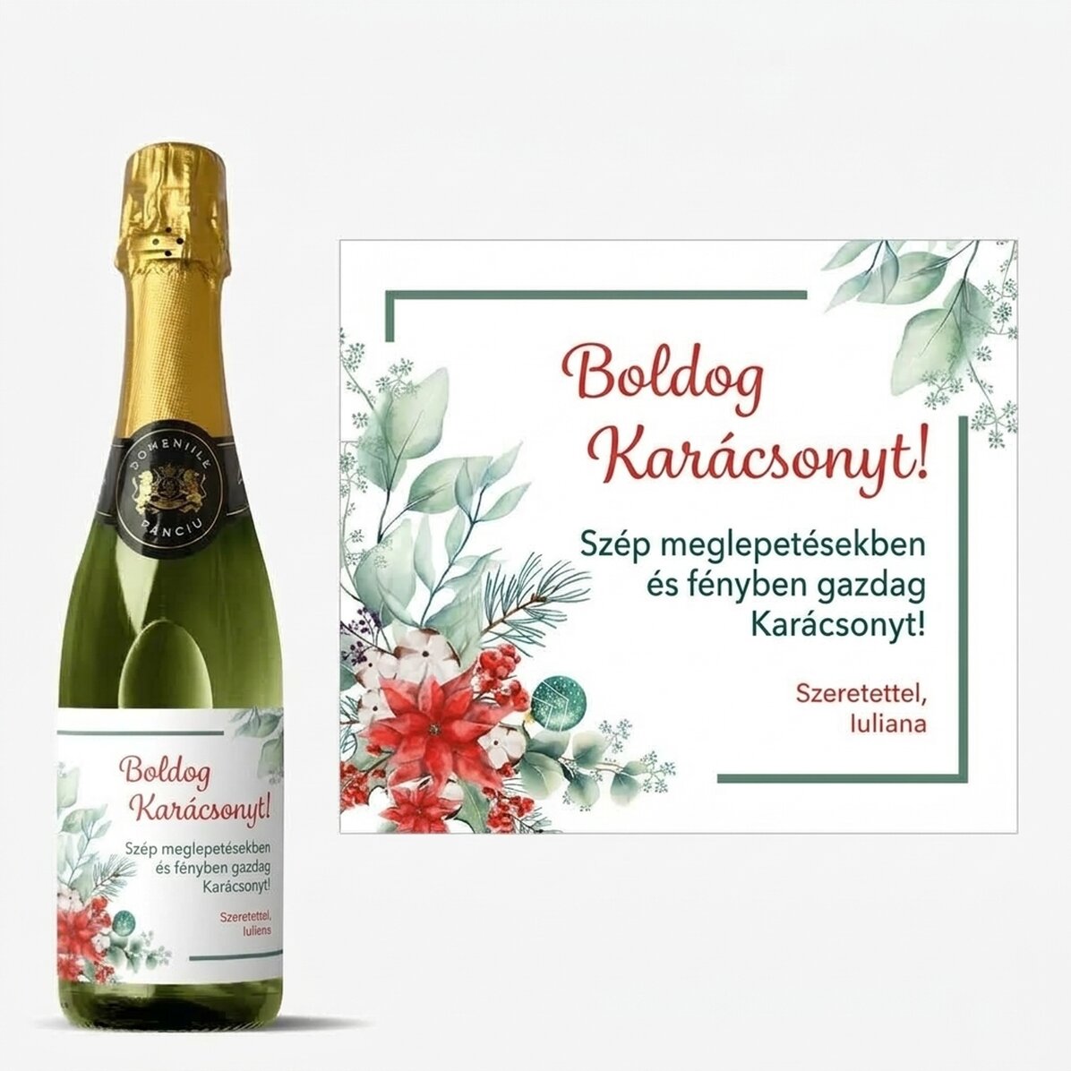 Közepes méretű pezsgősüveg, személyre szabott szöveggel - Karácsony