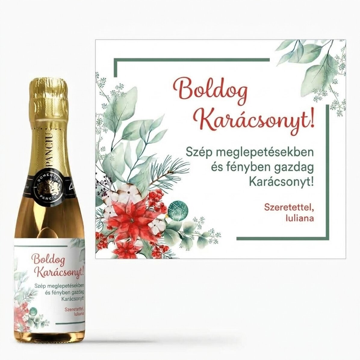 Mini palack pezsgő, személyre szabott szöveggel - Karácsony