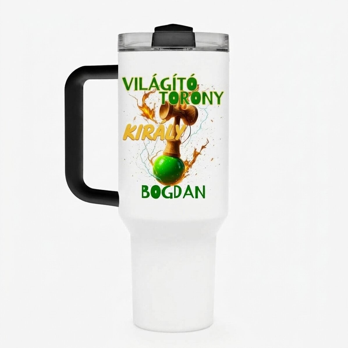 Termosz bögre fogantyúval és szívószállal, névvel személyre szabva - Lighthouse King