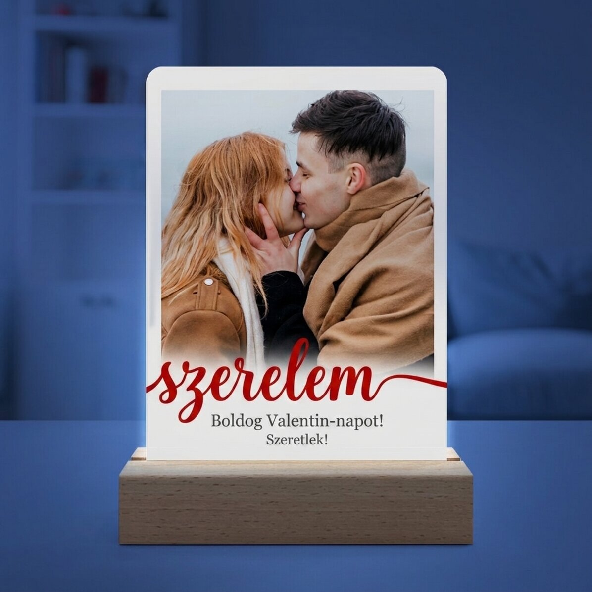 Személyre szabott LED éjszakai lámpa fotóval és üzenettel - Szerelem