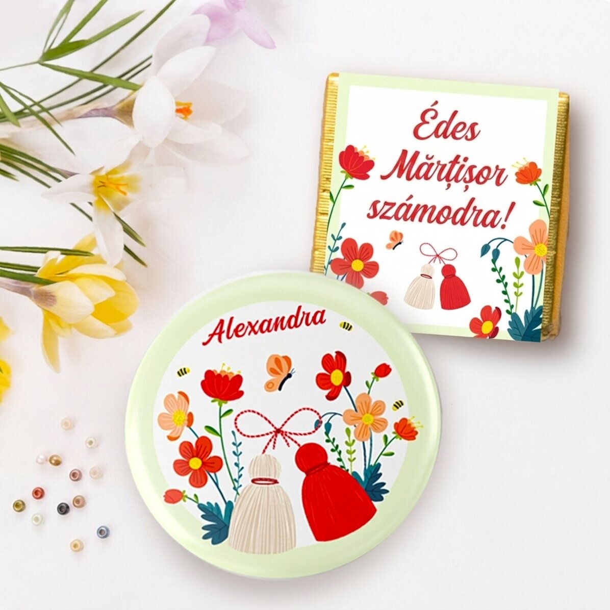 Ajándékcsomag mini csokoládéval és személyre szabott névtáblával