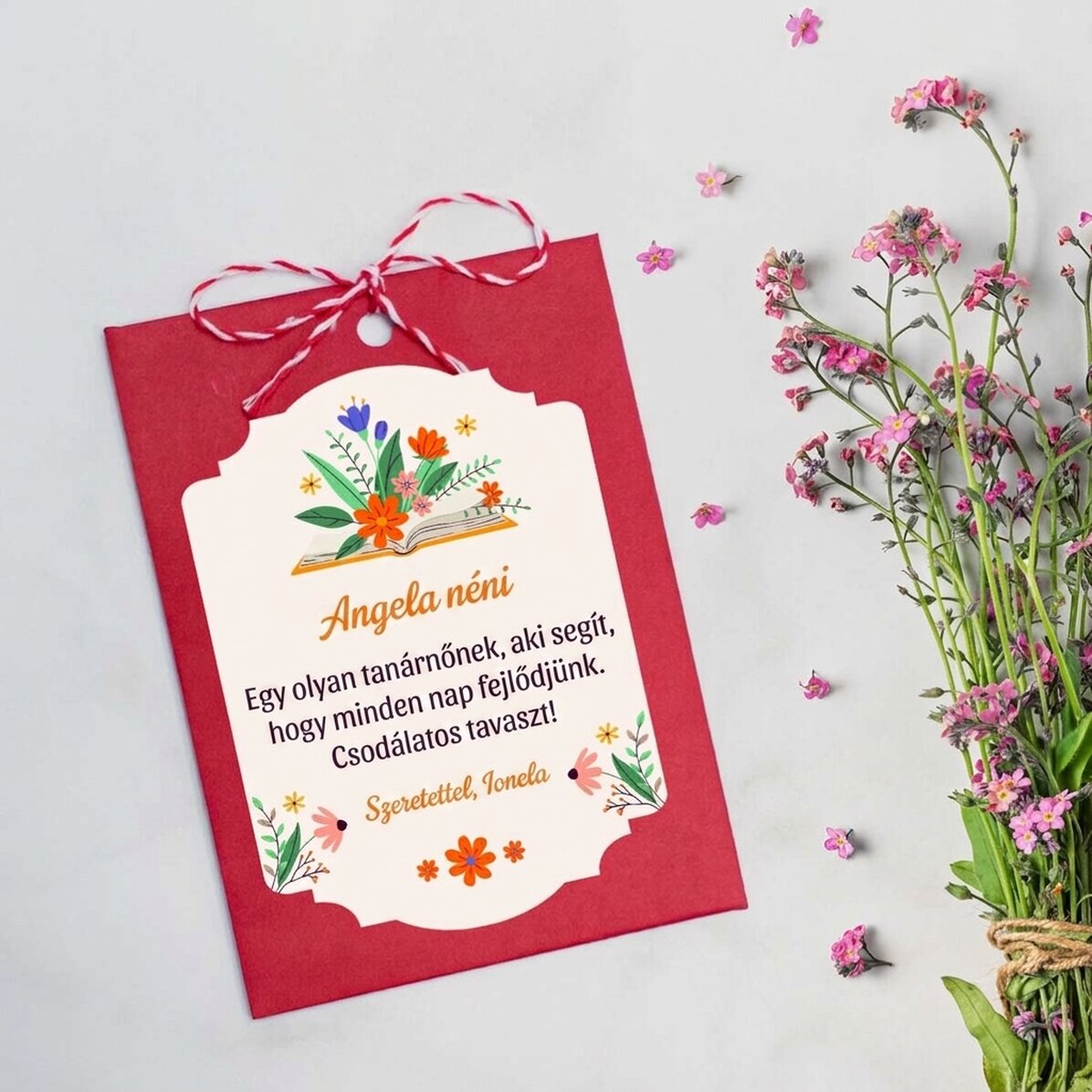Személyre szabott, ültethető Martisor szöveggel tanároknak