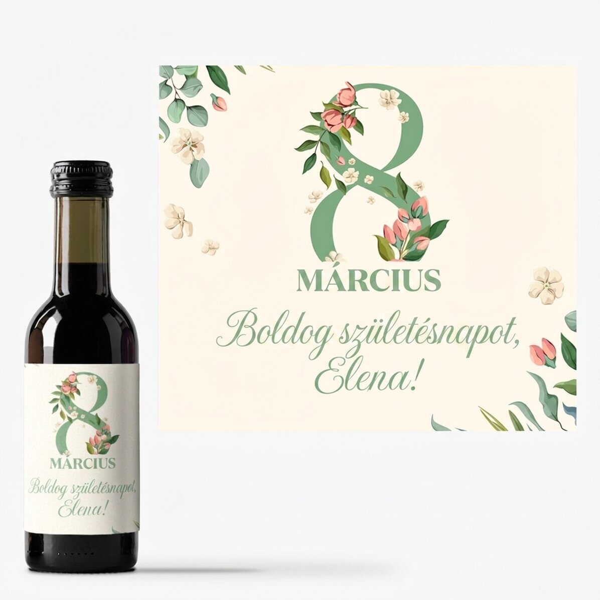 Mini borosüveg, személyre szabott üzenettel március 8-ra