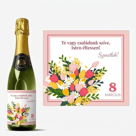 Közepes méretű pezsgősüveg, szöveggel személyre szabva – Virágok