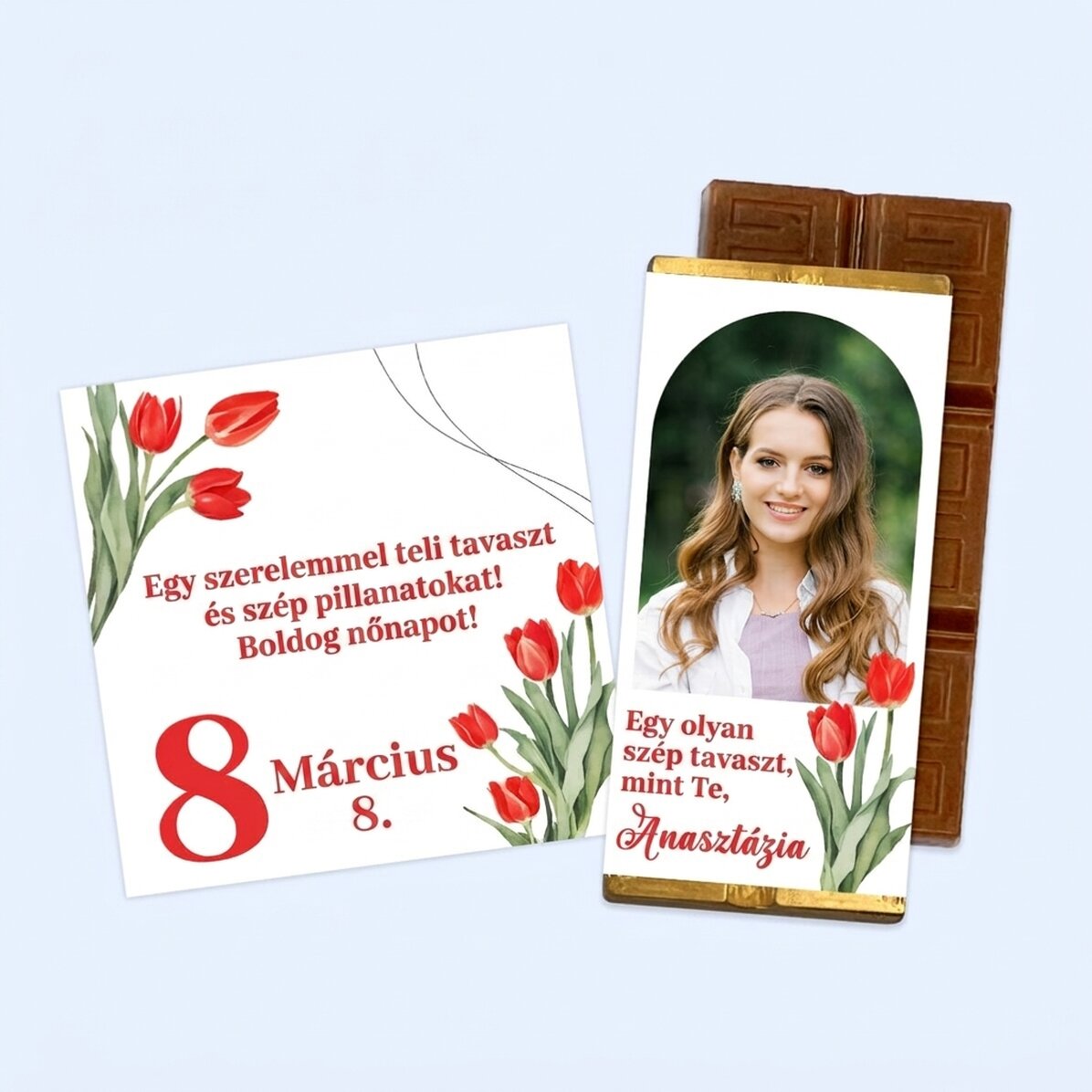 Március 8-i ajándékkészlet mágnessel és személyre szabott mini csokoládéval