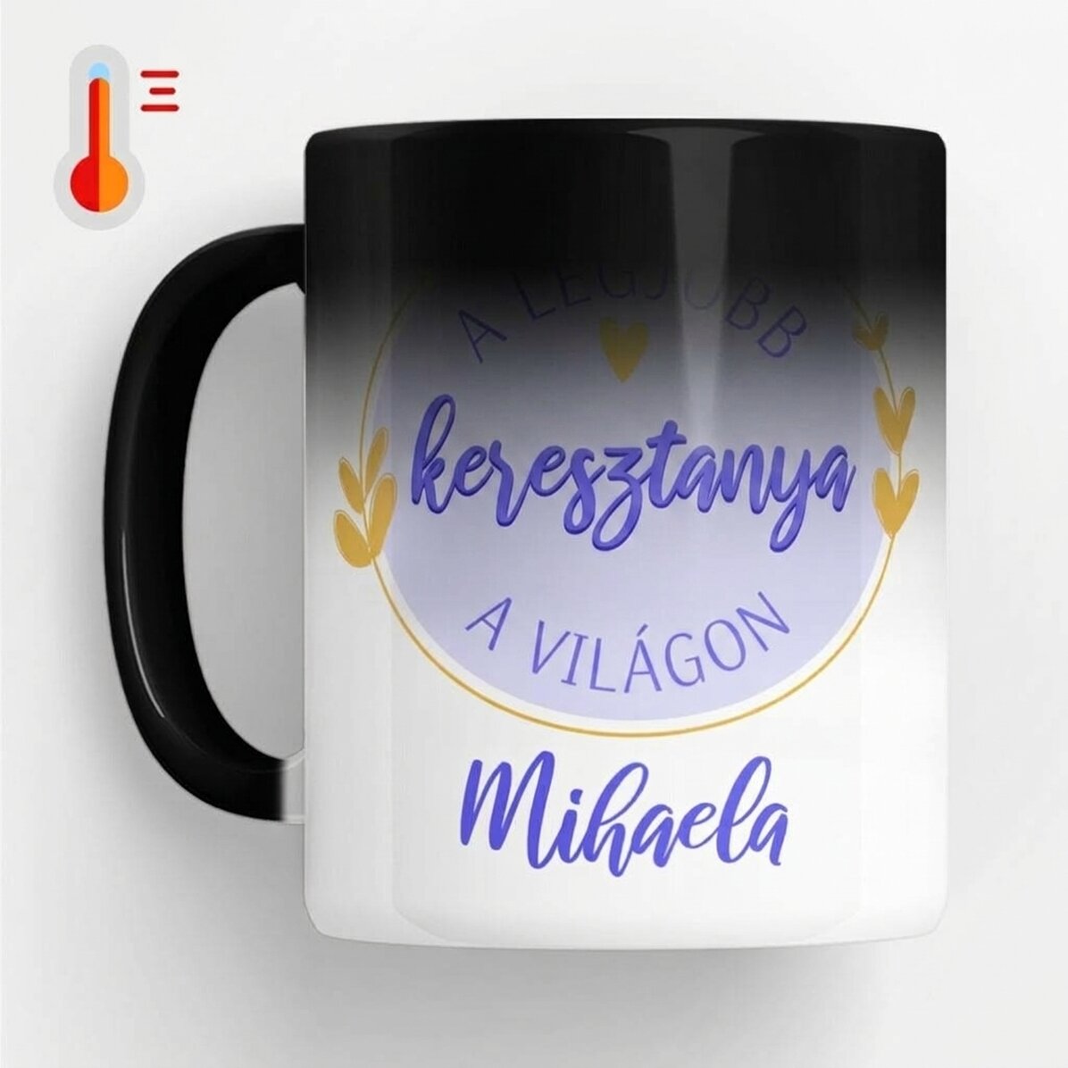 Személyre szabott, felirattal ellátott hőérzékeny bögre – A legjobb keresztanya