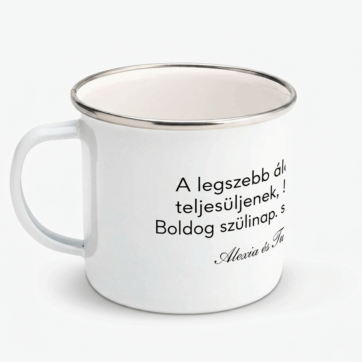 Személyre szabott, felirattal ellátott zománcozott fémkanna