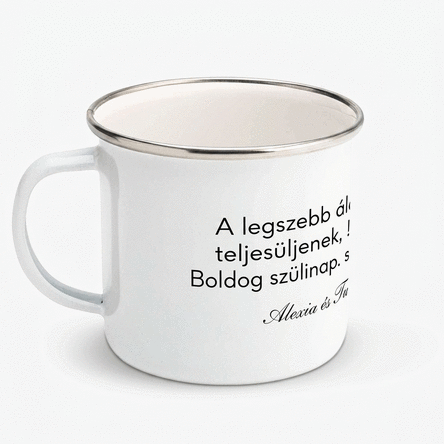 Személyre szabott, felirattal ellátott zománcozott fémkanna