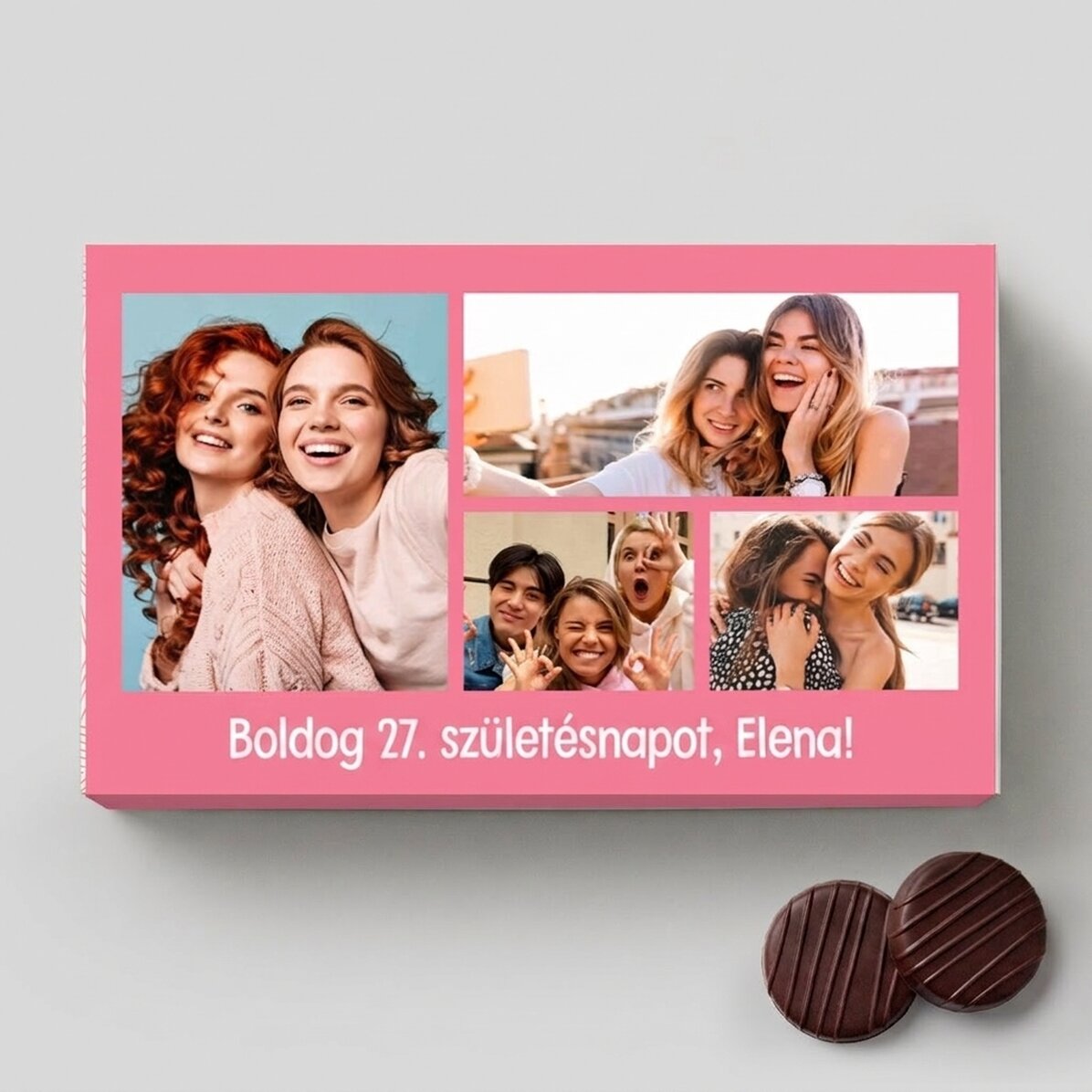 Személyre szabott krémes cukorkás doboz 4 fotóval és üzenettel