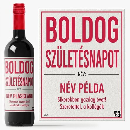 Személyre szabott bor - Boldog születésnapot piros szegéllyel