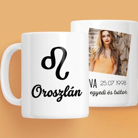 Személyre szabott állatöv bögrék fotóval és szöveggel - Oroszlán