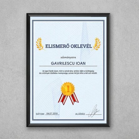 Személyre szabott festmény – Elismerő oklevél