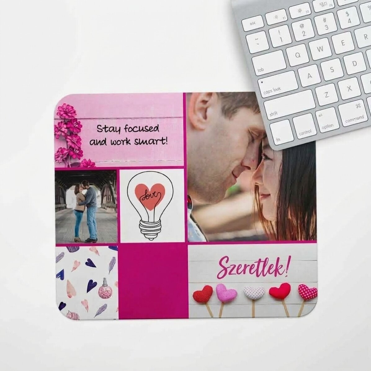 Személyre szabott egérpad szöveggel és fotóval - Love