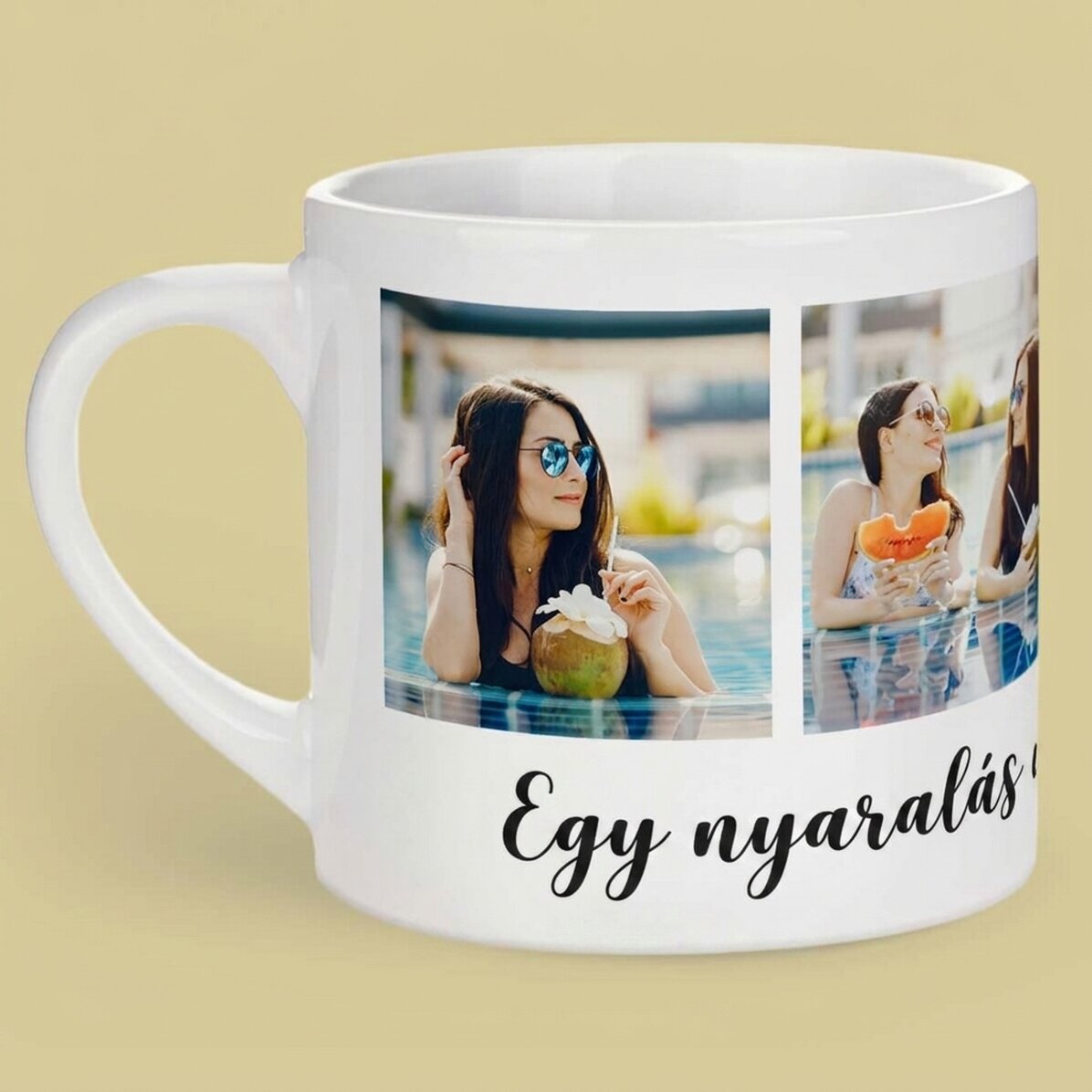 Személyre szabott eszpresszócsésze 4 fotóval és szöveggel