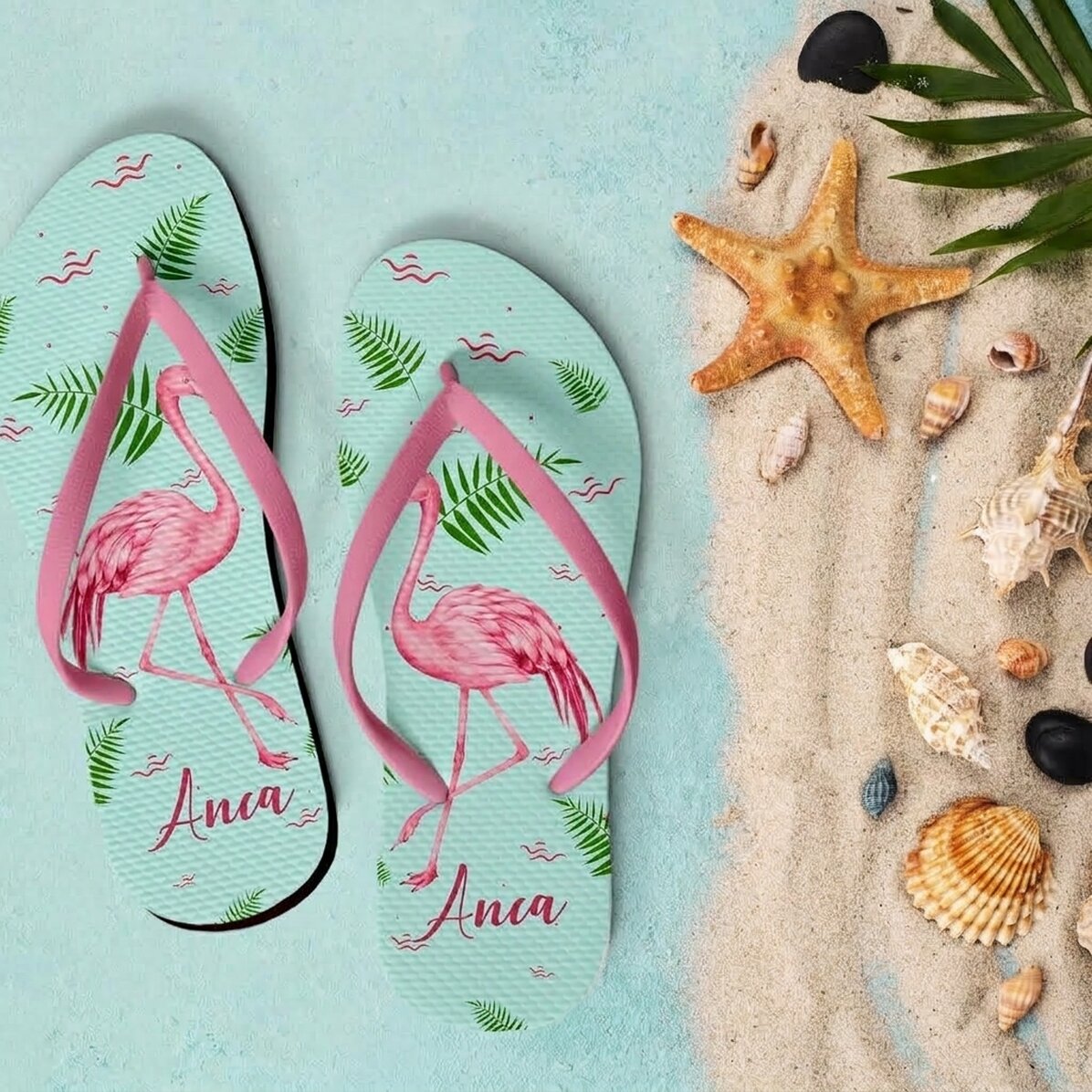 Személyre szabott gyermek papucsok szöveggel - Flamingo