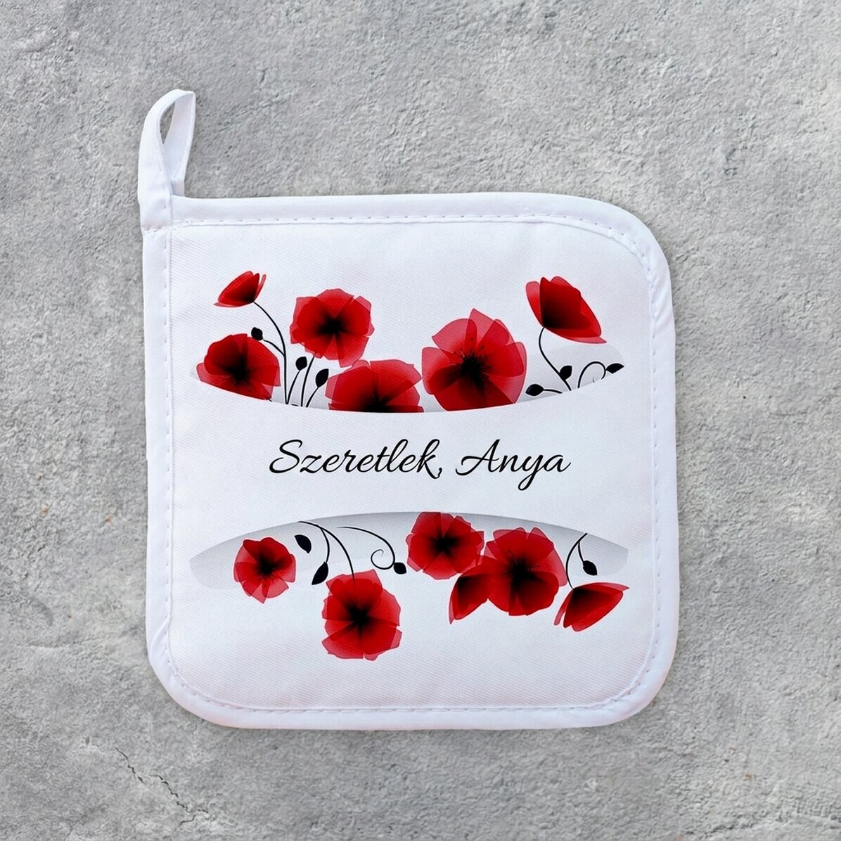 Személyre szabott forró edényfogó szöveggel - Szeretlek, anya