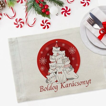 Személyre szabott tányértartó - Macska karácsonya