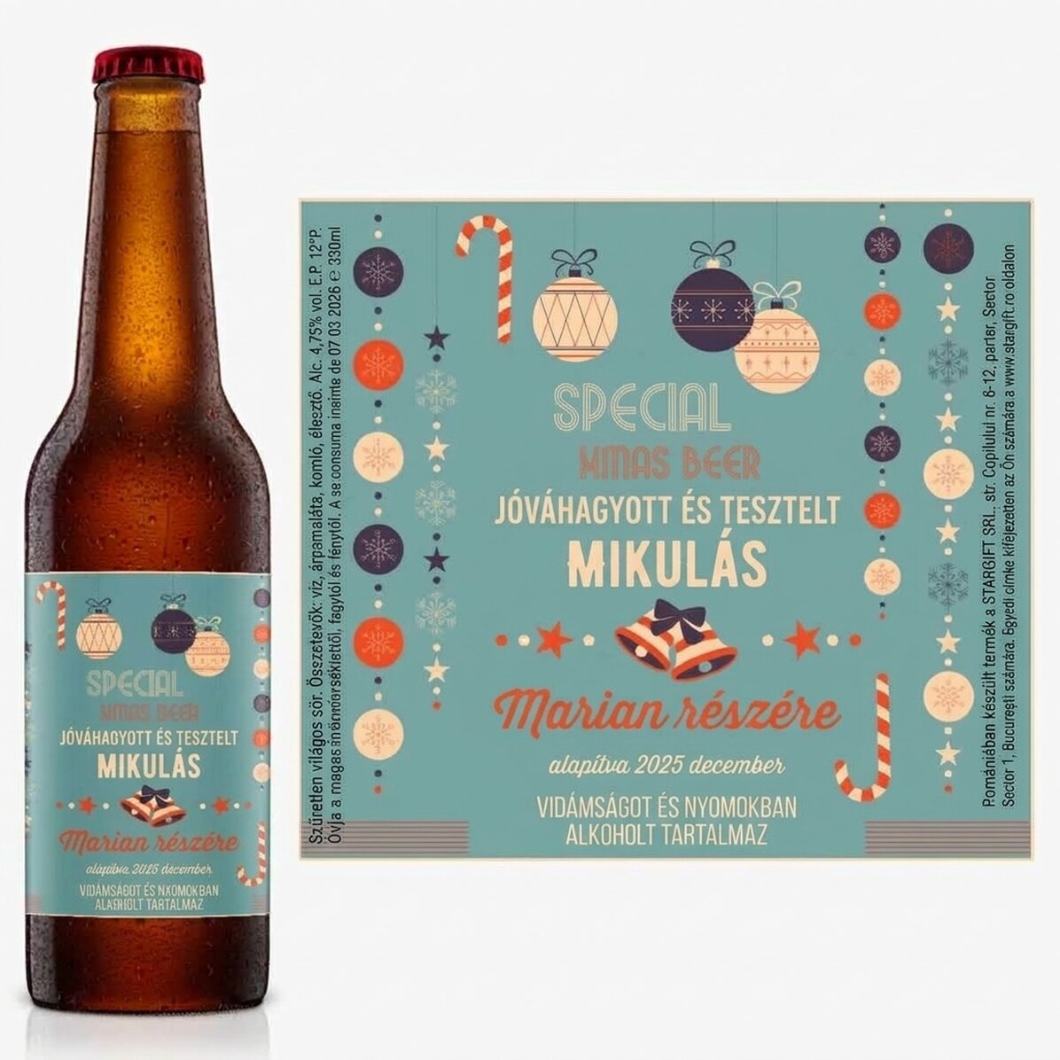 Személyre szabott sör szöveggel – Santa Claus által jóváhagyva