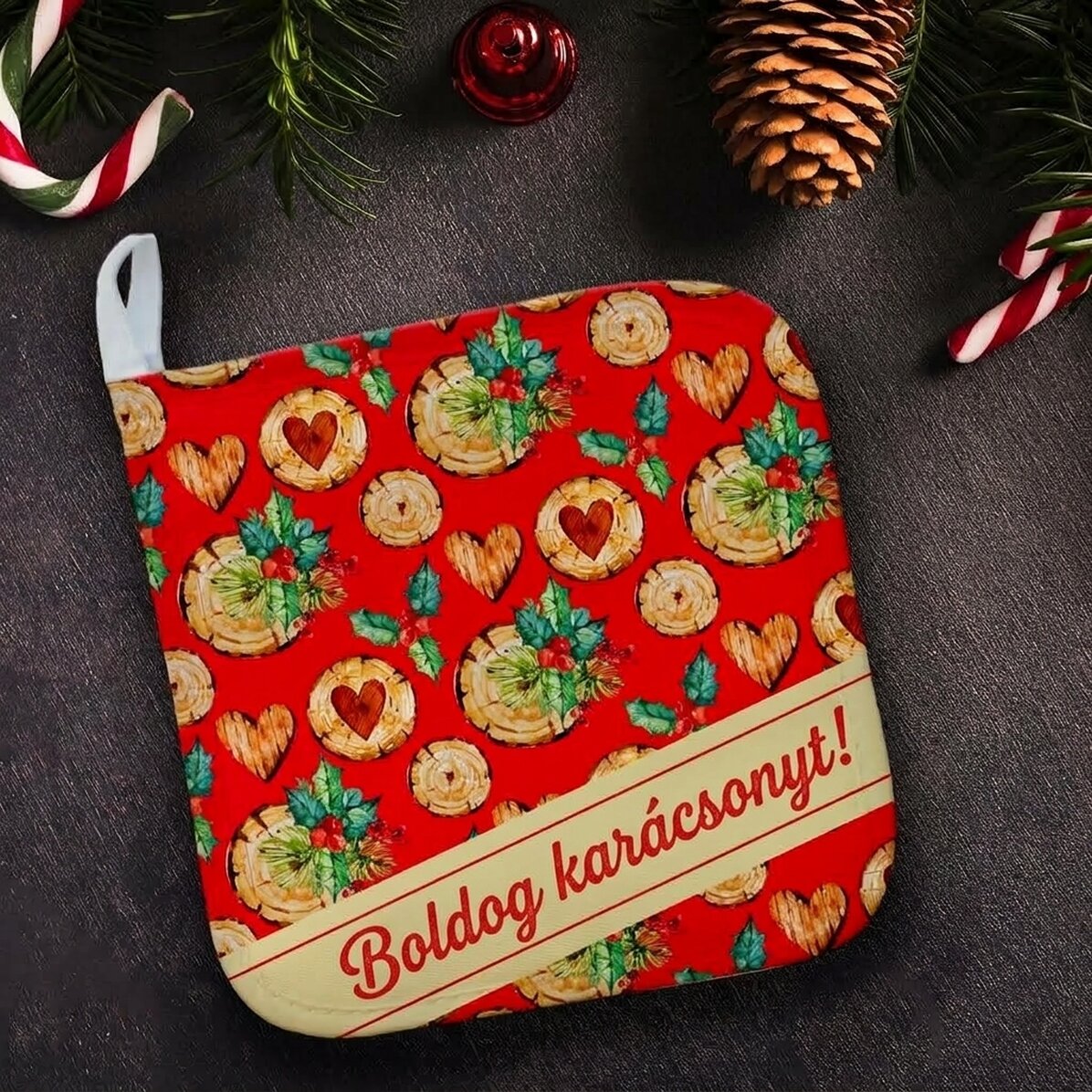 Személyre szabott forró edényfogó szöveggel - Mistletoe
