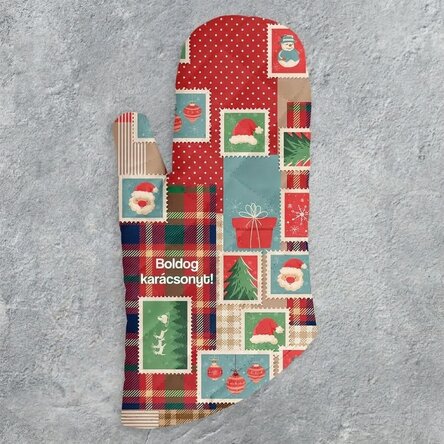 Személyre szabott sütőkesztyű szöveggel - Patchwork dizájn