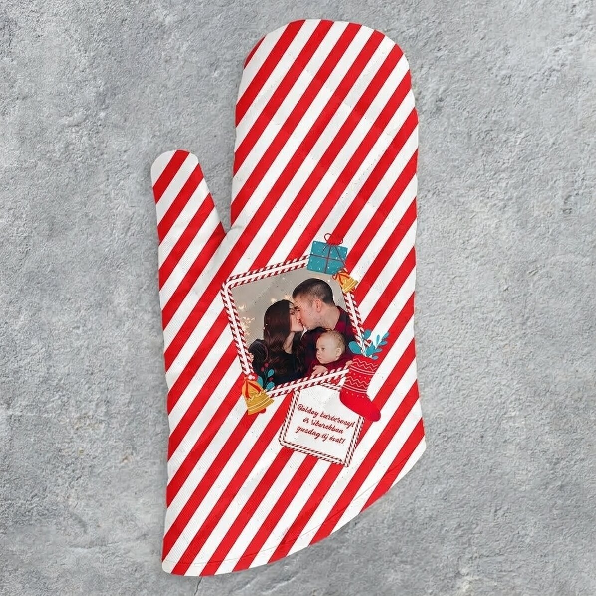 Személyre szabott sütőkesztyű fotóval és szöveggel - Candy Cane