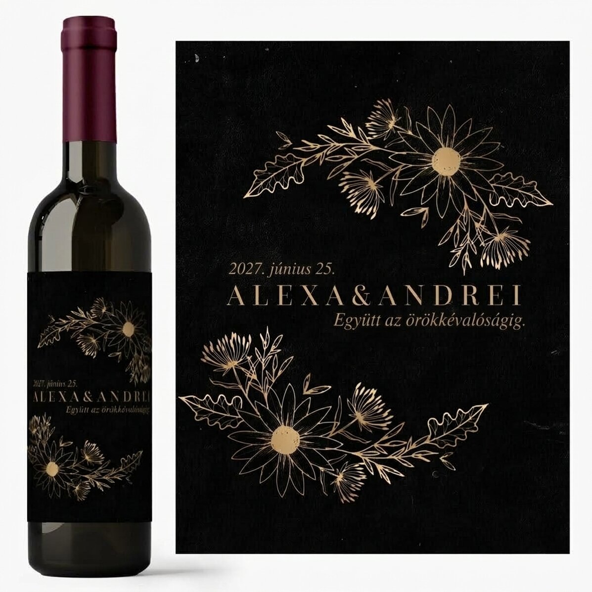 Személyre szabott bor szöveggel - Aranyvirágok