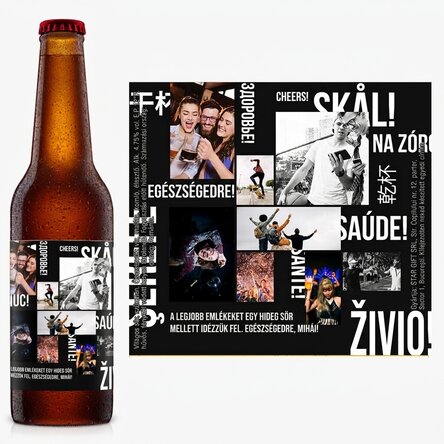 Személyre szabott sör szöveggel és 8 fotóval – Egészségünkre!