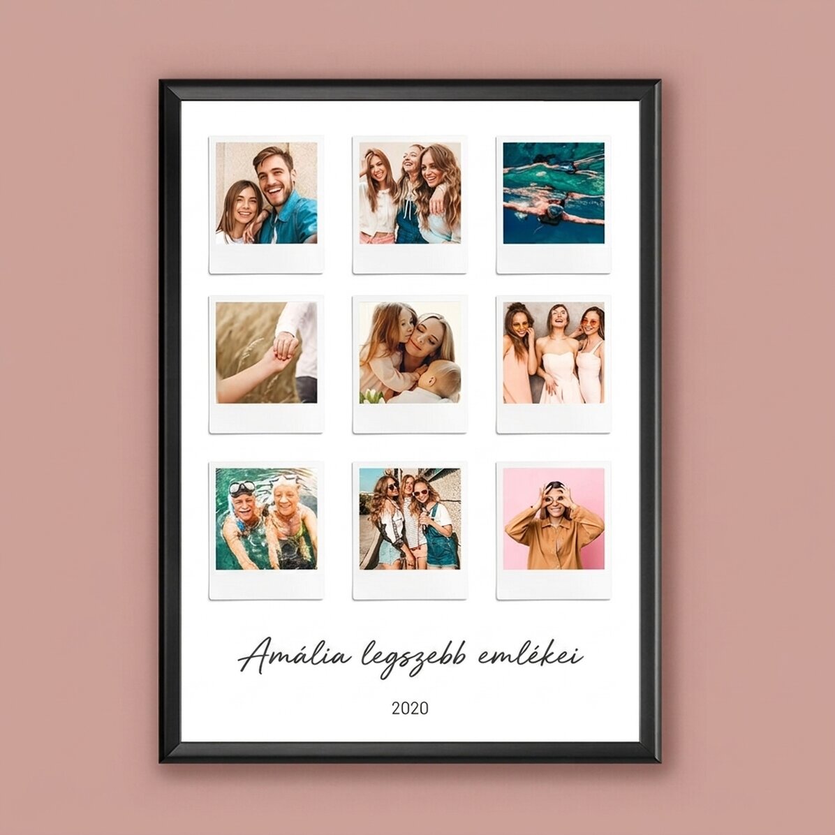 Személyre szabott vászon textel és 9 Polaroid stílusú fotóval - A legszebb pillanatok