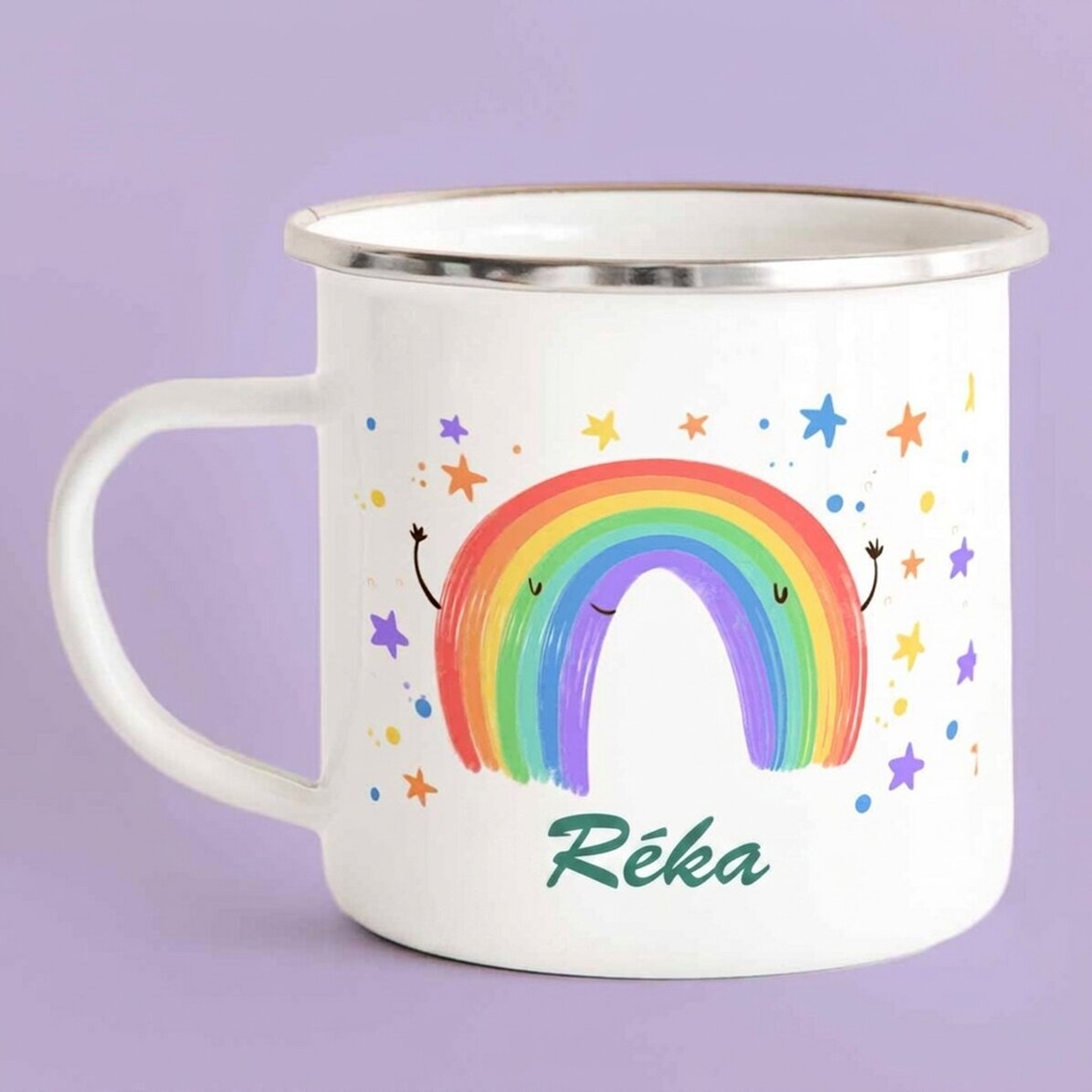 Mázas fém bögrék szöveggel - Rainbow