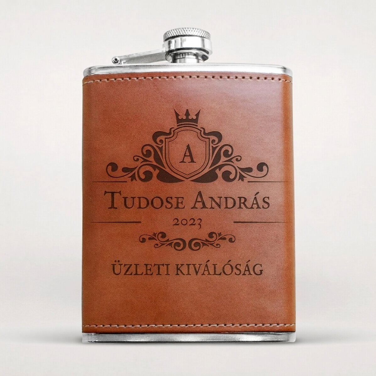 Személyre szabott, bőrborítású zsebpalack - Excellence