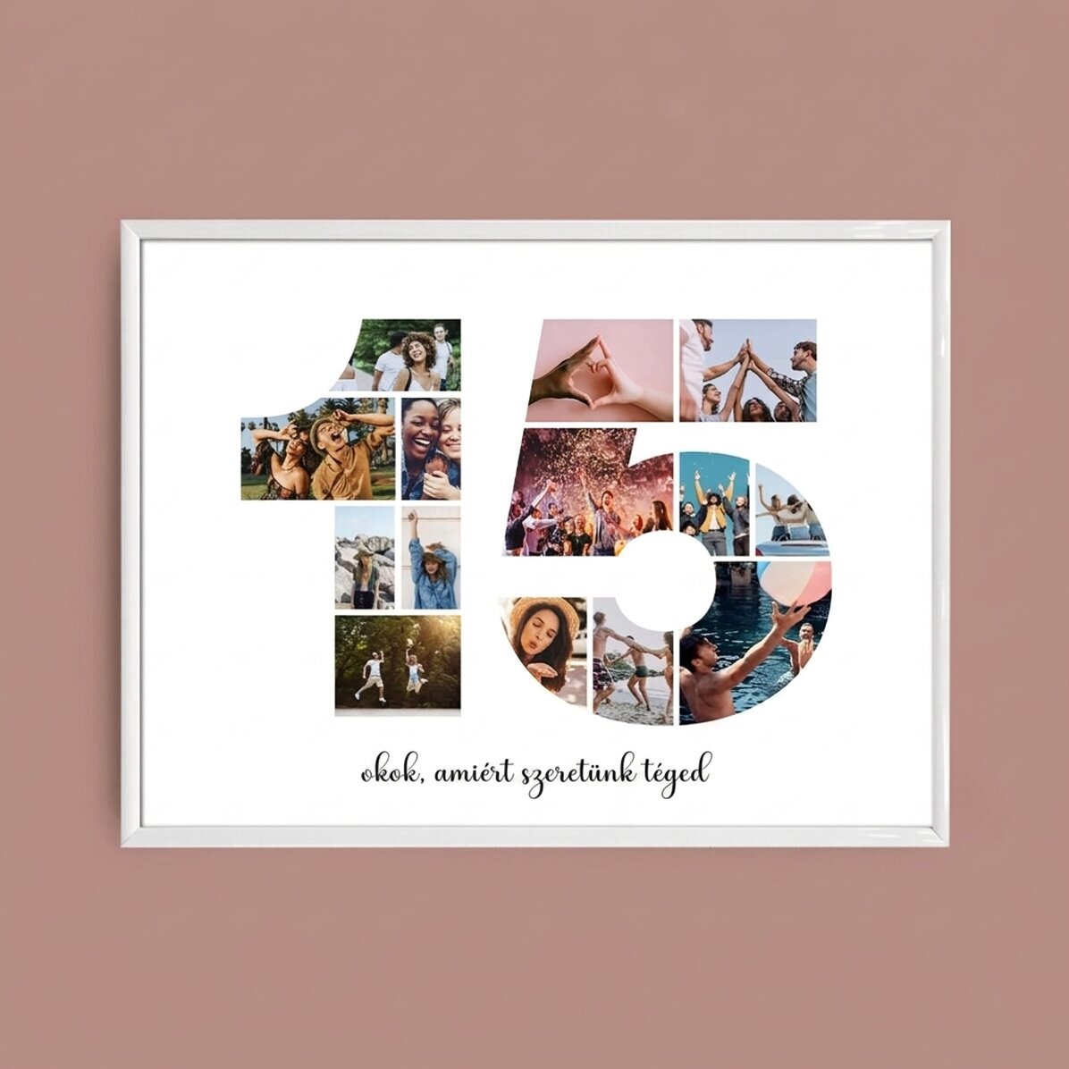 Személyre szabott tájkép vászon 14 fotóval, modellszám 15 és szöveges üzenet