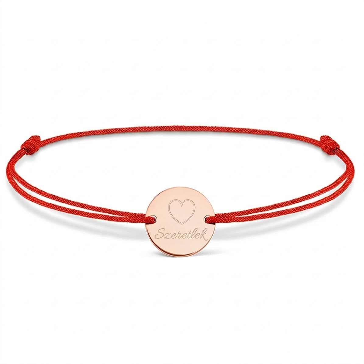 Személyre szabott zsinór karkötő - 14 mm-es érme - 925-ös ezüst - szív mintázat