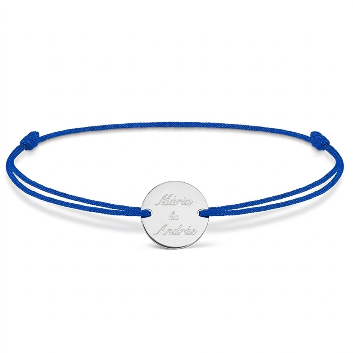 Személyre szabott zsinór karkötő - 14 mm-es érme - 925-ös ezüst - 2 név