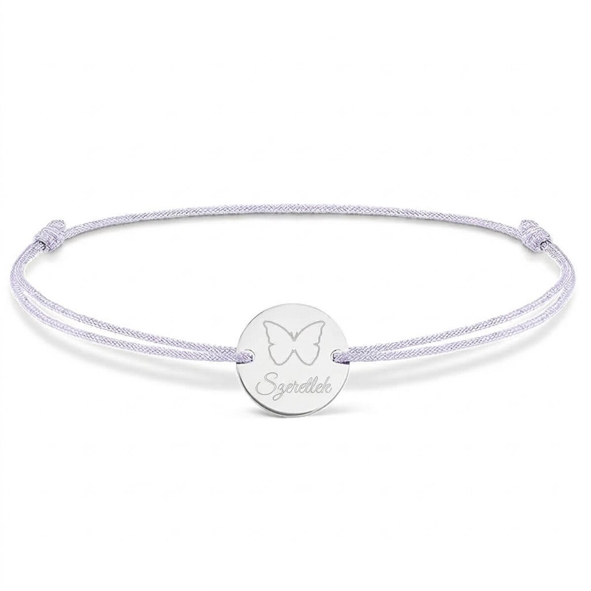 Személyre szabott zsinór karkötő - 14 mm-es gyöngy - 925-ös ezüst - pillangó mintázat