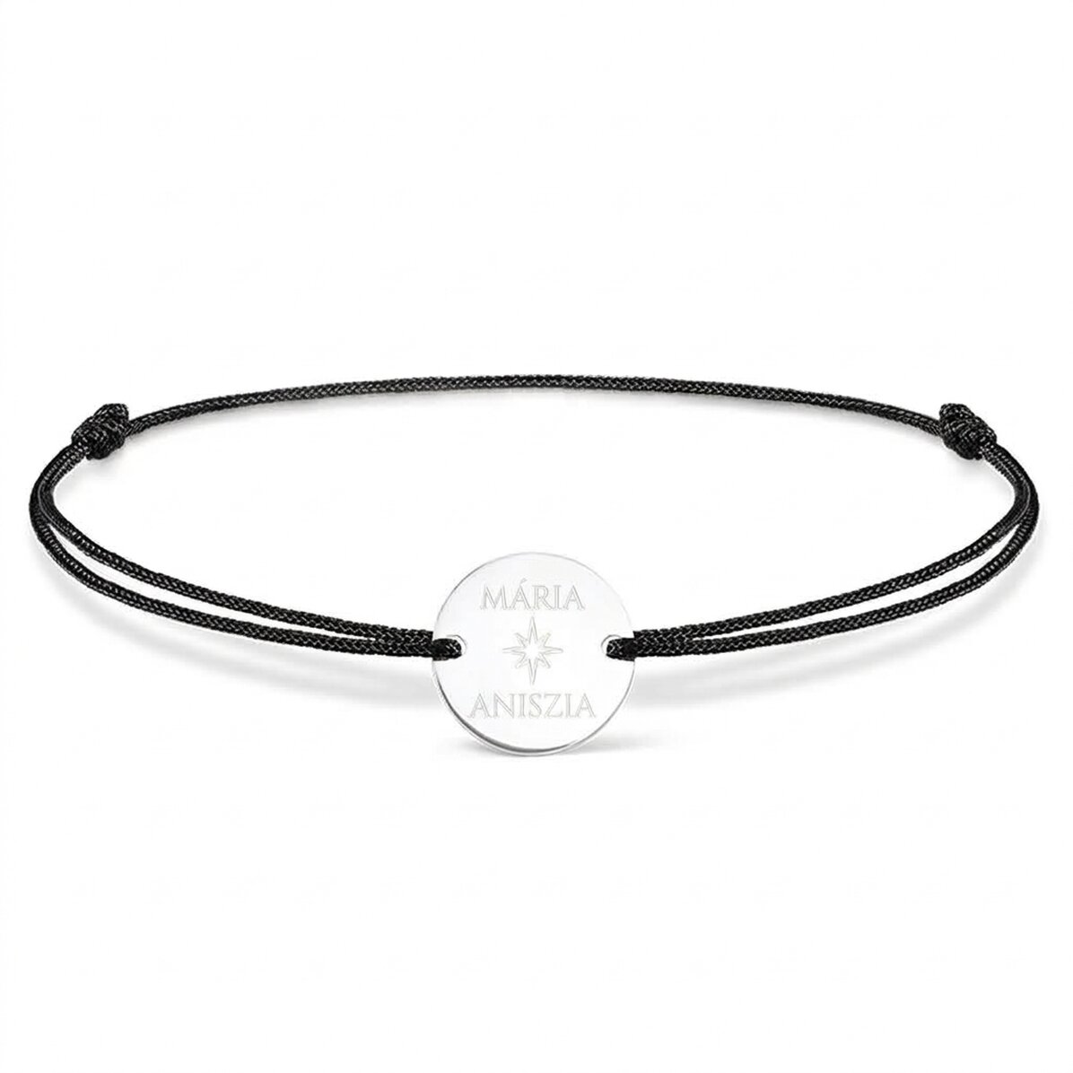 Személyre szabott zsinór karkötő - 14 mm-es gyöngy - 925-ös ezüst - csillag mintázat 2 névvel