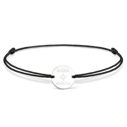 Személyre szabott zsinór karkötő - 14 mm-es gyöngy - 925-ös ezüst - csillag mintázat 2 névvel