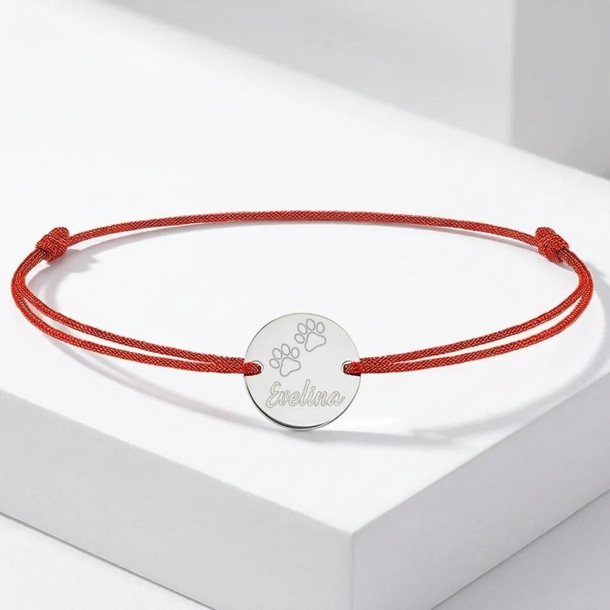 Személyre szabott zsinór karkötő - 14 mm-es gyöngy - 925-ös ezüst - macska mancs mintával