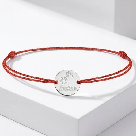 Személyre szabott zsinór karkötő - 14 mm-es gyöngy - 925-ös ezüst - macska mancs mintával