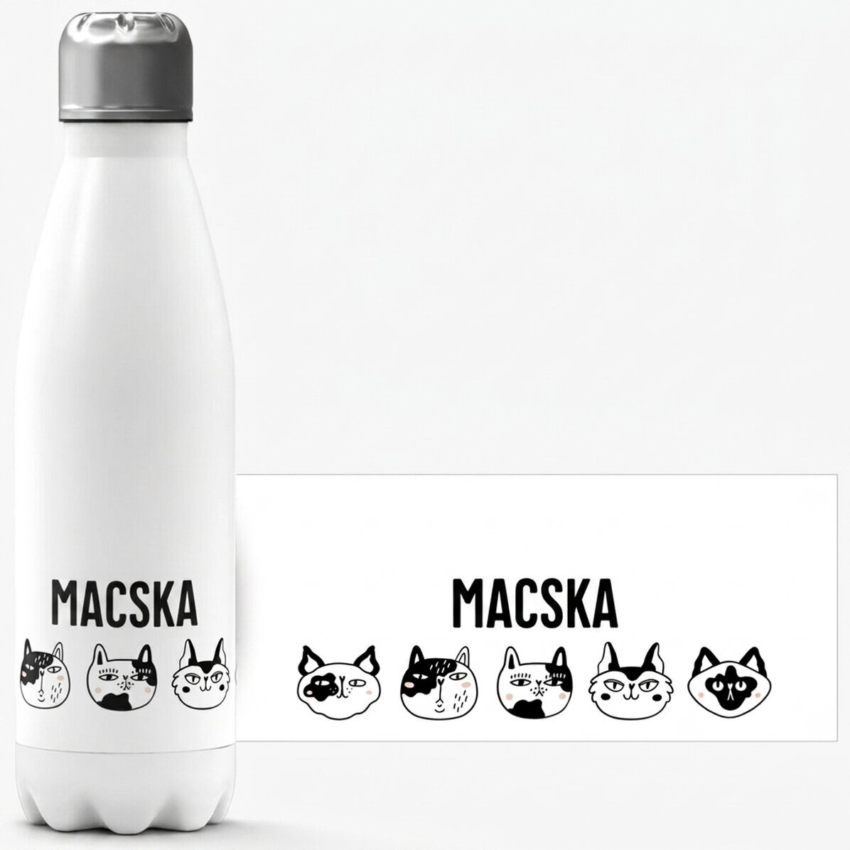 Névvel személyre szabott, fehér talpú termosz - Macskák
