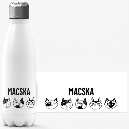 Névvel személyre szabott, fehér talpú termosz - Macskák