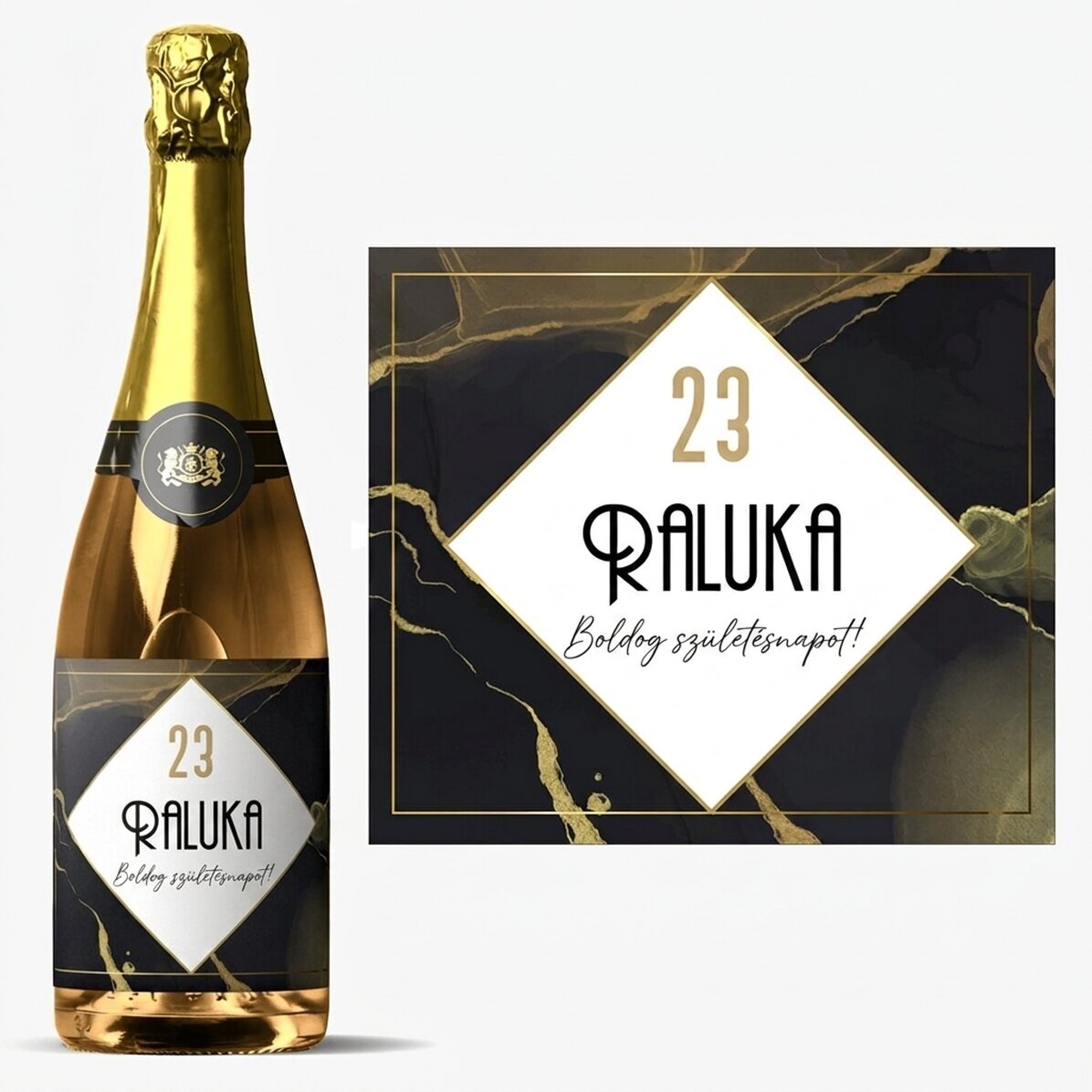 Személyre szabott pezsgő szöveggel - Absztrakt arany