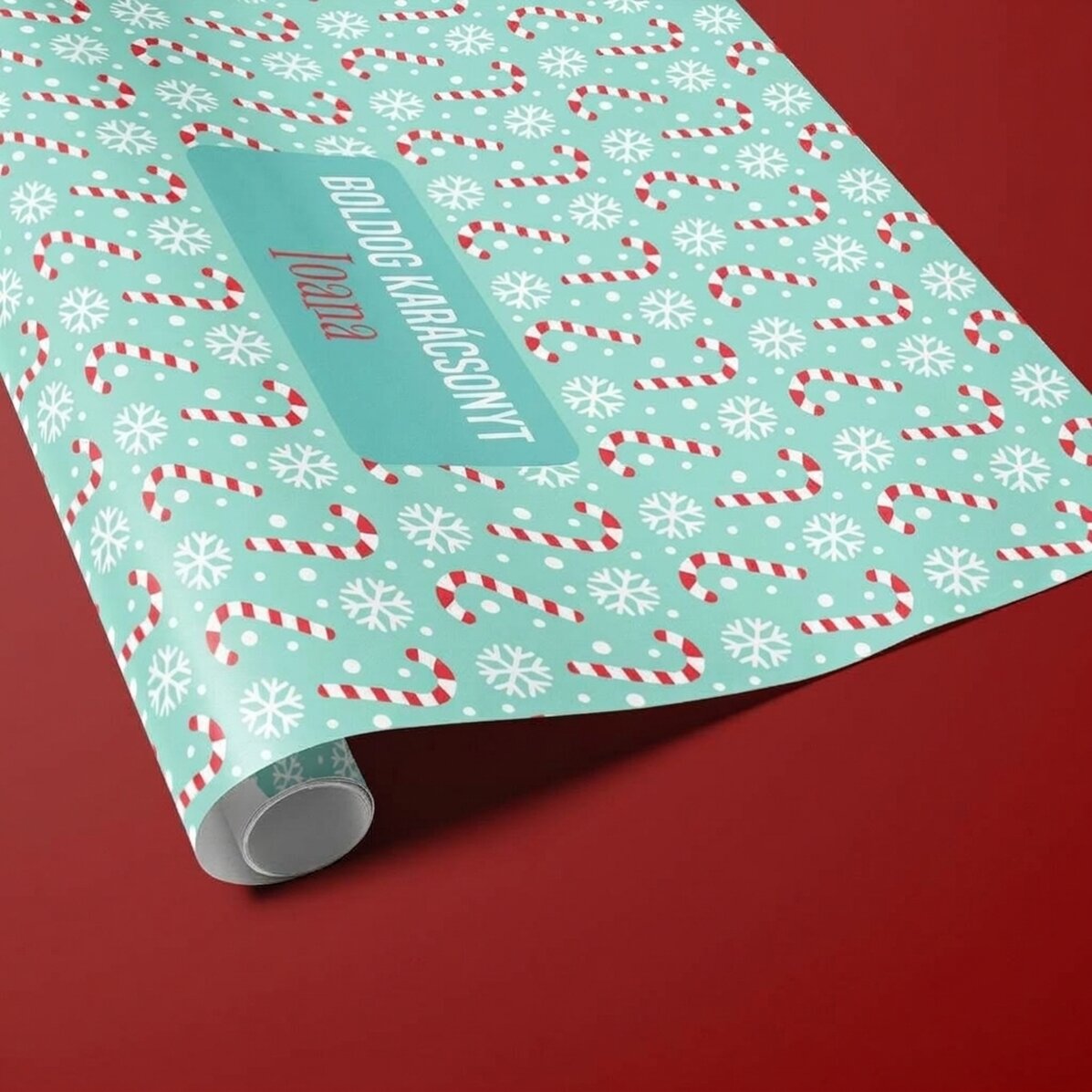 Személyre szabott ajándékcsomagoló papír szöveggel a szélén - Candycane