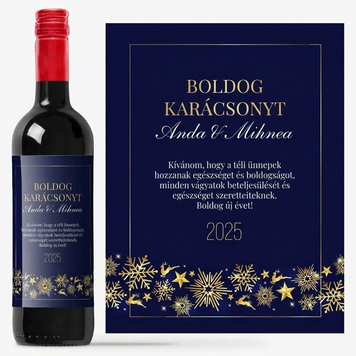 Személyre szabott bor szöveggel - Arany hópelyhek
