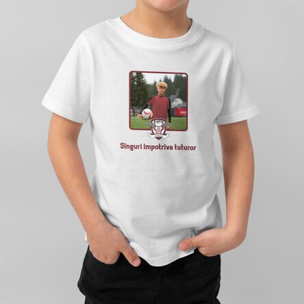 Tricou din bumbac pentru copii FC Rapid personalizat cu poză pătrată și text