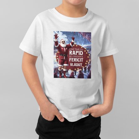 Tricou din bumbac pentru copii FC Rapid personalizat cu text - Bucuria Crăciunului