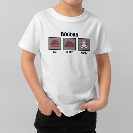 Tricou din bumbac pentru copii FC Rapid personalizat cu text - Eat, sleep, Rapid